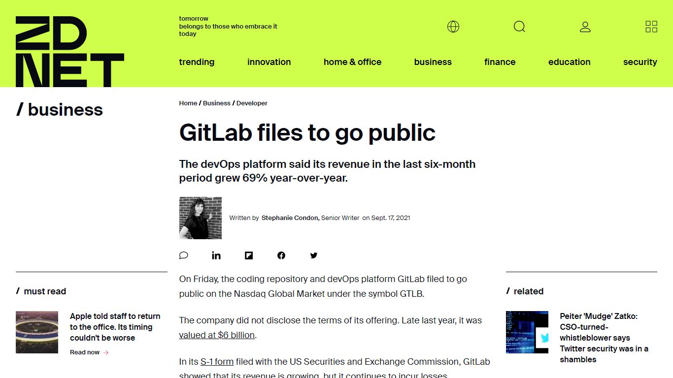 GitLab files to go public | ZDNet