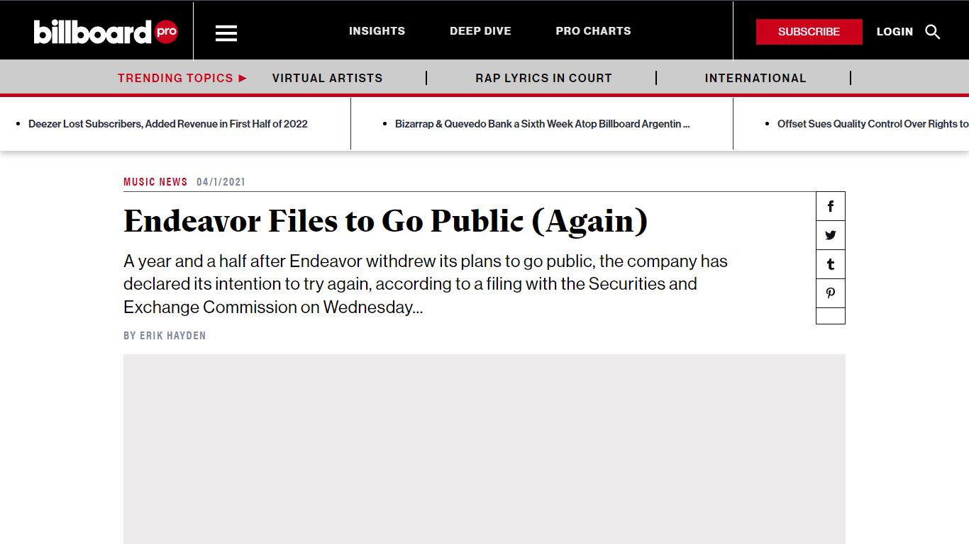 Endeavor Files to Go Public (Again) – Billboard